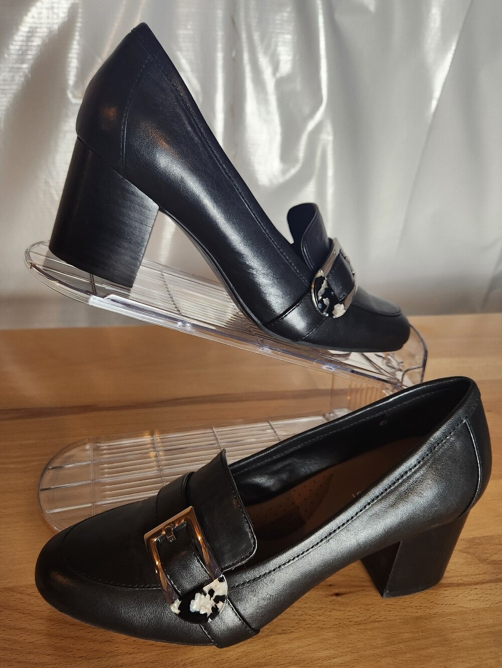 Aerosoles Heel Rest Black Leather Loafer Pumps 8M Office Comfort Block Heel